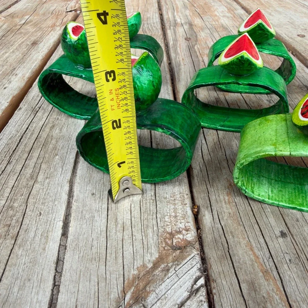 Handmade Watermelon Napkin Rings Set of 8 Green Red Summer Fruit Decor